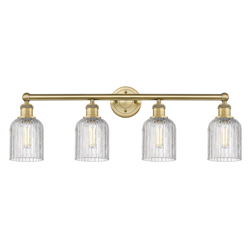 Éclairage pour meuble-lavabo à 4 lumières à intensité variable Fiennes Veil, Laiton brossé, Clear
