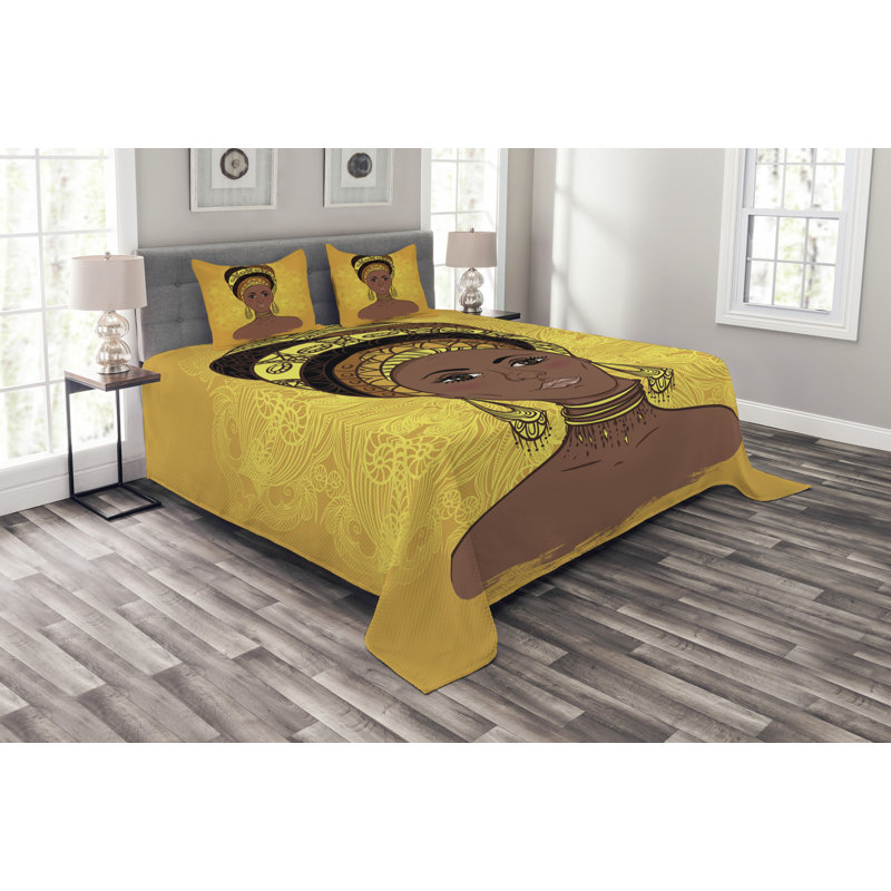 Adylyn ellow/Brown/Black Microfiber Bedspread Set, 220 x 264 cm