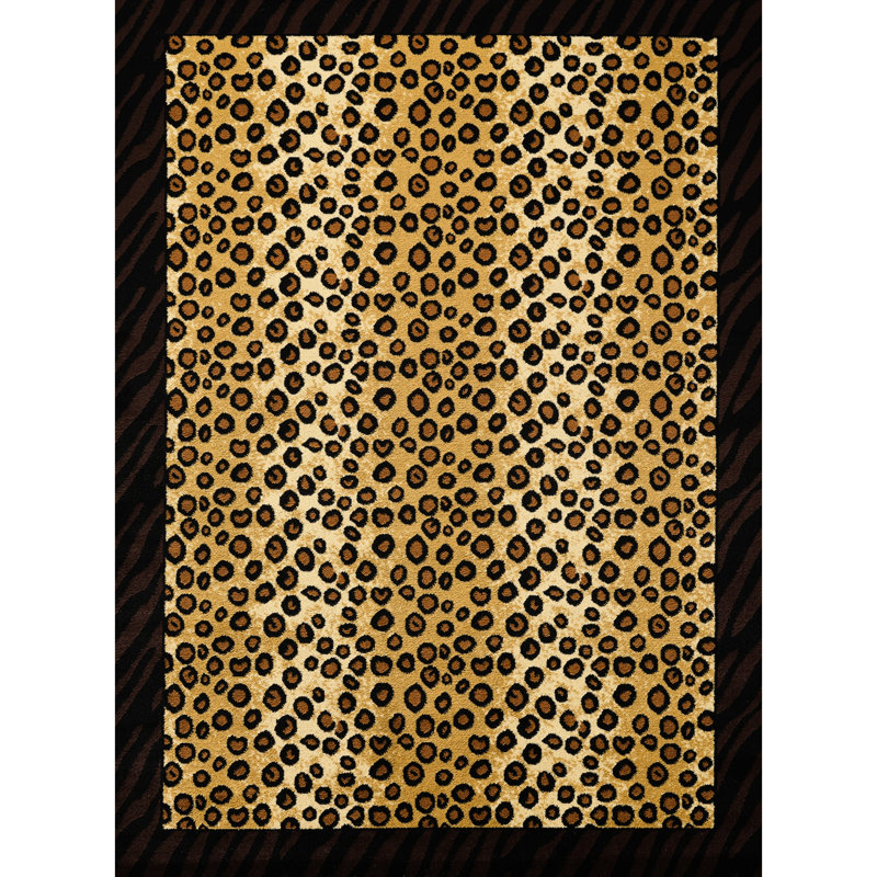 Area Rug 5 Ft. 3 In. X 7 In., Beige And Black Colour, Rustic Wild Mountain Style, Machine - Made Polypropylene With Jute Backing Animal Print Lodge Backing, Stain Soft