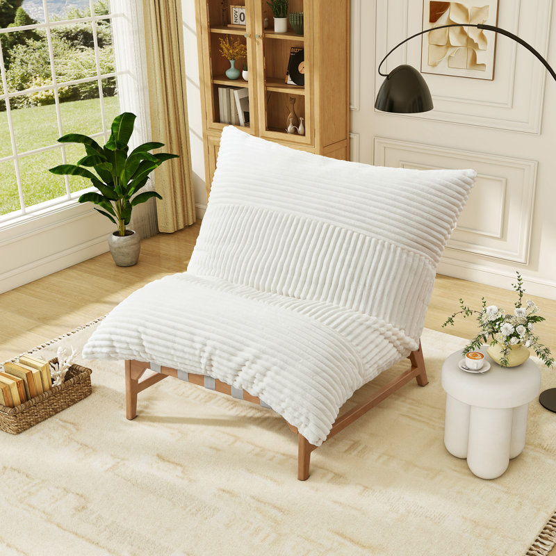 Lounge Chair With Shredded Memory Foam Cushion, Corduroy, Solid Rubberwood Frame & Adjustable Leg, White, White Corduroy 