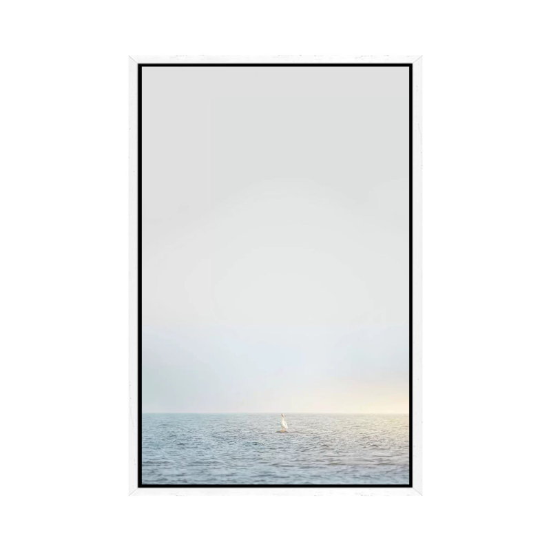Pelican On The Rock by Nik Rave - Print on Canvas, White Framed, 66.04cm H x 45.72cm W x 3.81cm D