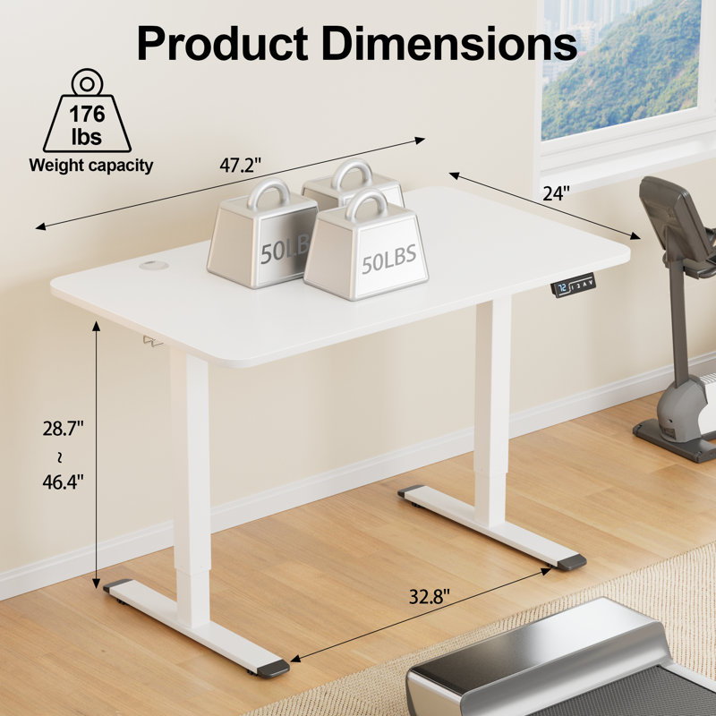 Bureaux debout à hauteur réglable Putnam, Blanc, H 48 po x l 47,25 po x P 23,62 po