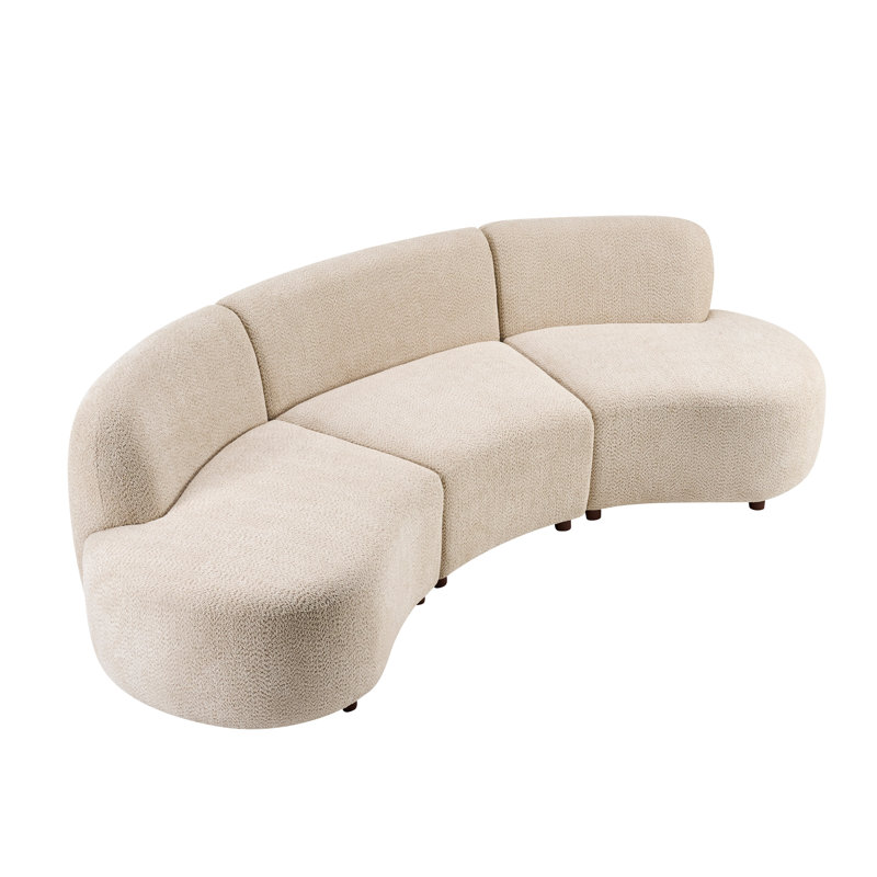 Cozelle 3 - Piece Modern L Shape Sectional Curved Cloud Couch, Upholsted Boucle Sofas, Beige Chenille