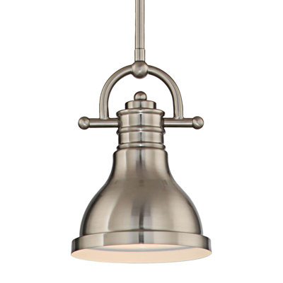 Abbie-J 1-Light Indoor Brushed Nickel Downrod Mini Pendant with 6.5"W Bell-Shaped Bowl