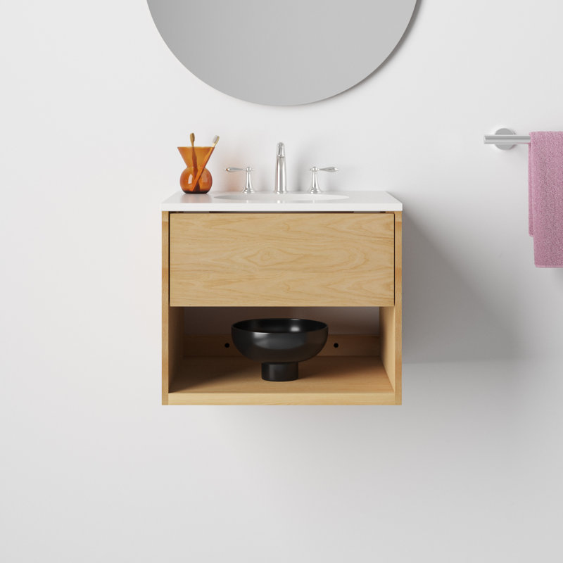 Redbridge 24'' Single Wall Mounted Bathroon Vanity with Quartz Top