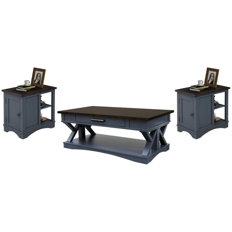 Table basse avec 2 tables d'appoint Stapleton, Sable, En jean