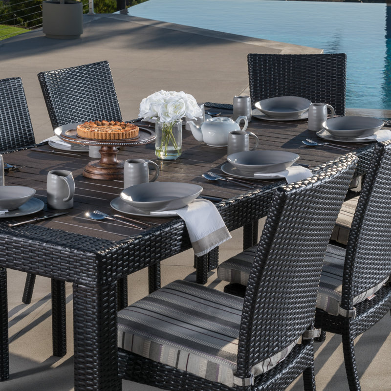 Cannes 9 Piece Dining Set with Cushions, Brown/Black Frame/Canvas Ginkgo Cushion