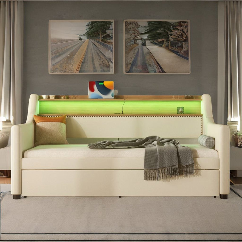 Lit de jour rembourré Deloice, Beige
