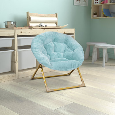 23" Kids Cozy Mini Folding Saucer Chair, Faux Fur Moon Chair for Toddlers and Bedroom