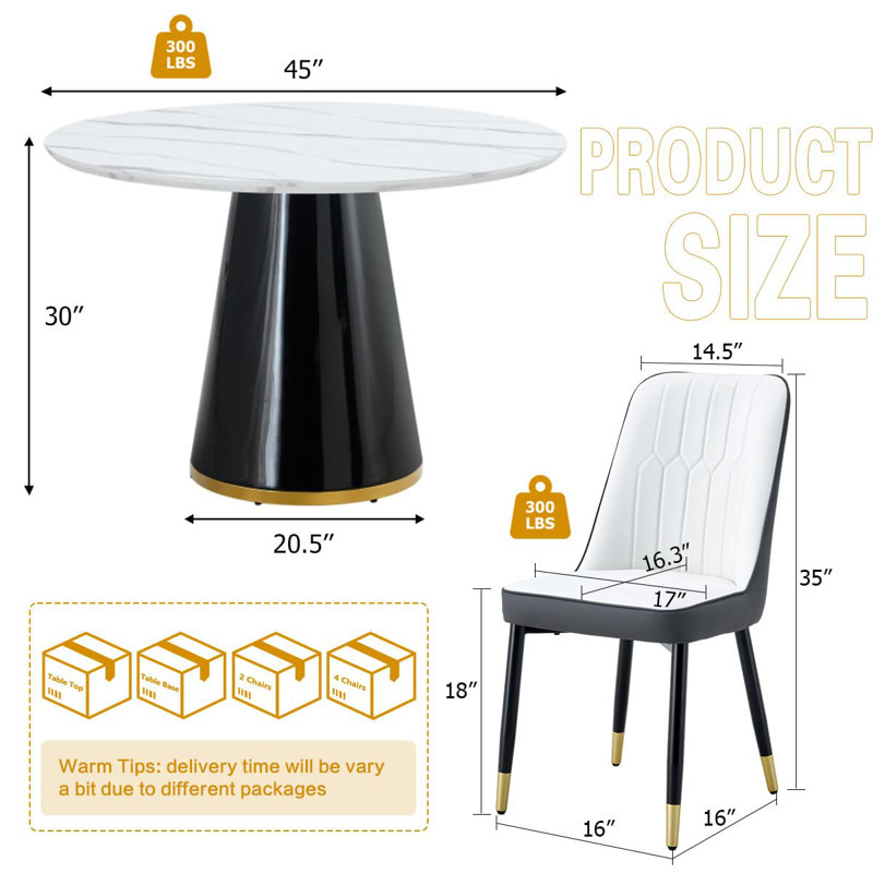 Ensemble de table de salle à manger en marbre avec chaises - élégant, durable et facile à entretenir, Gris / Blanc