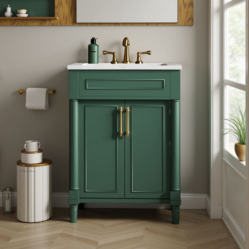 Meuble-lavabo de 24 po avec lavabo demi-lune et armoire de rangement réglable?, Vert