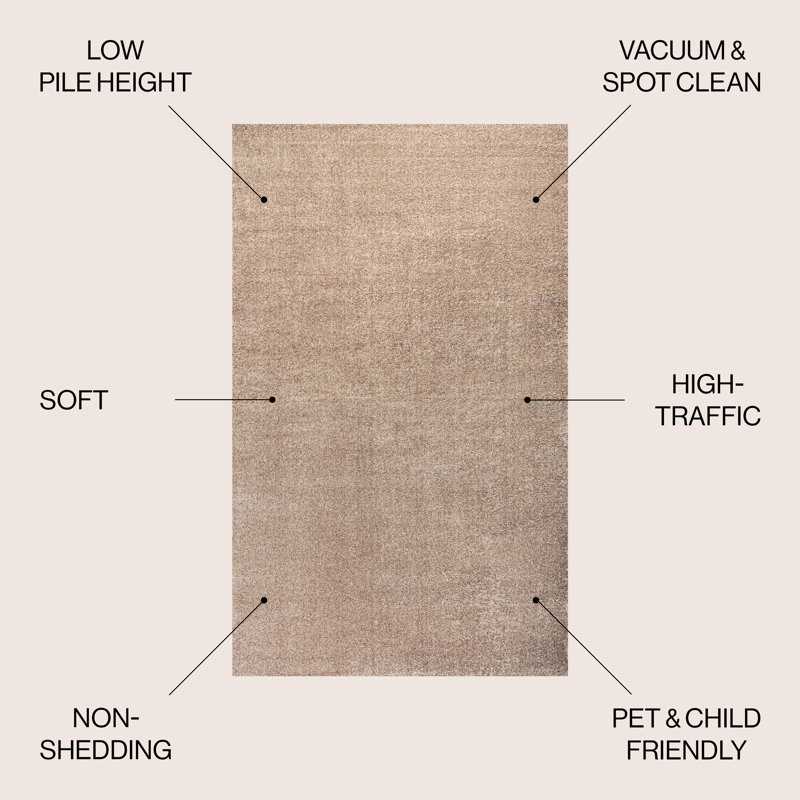 Asami Solid Low-Pile Beige Rug, Rectangle 12' x 15'