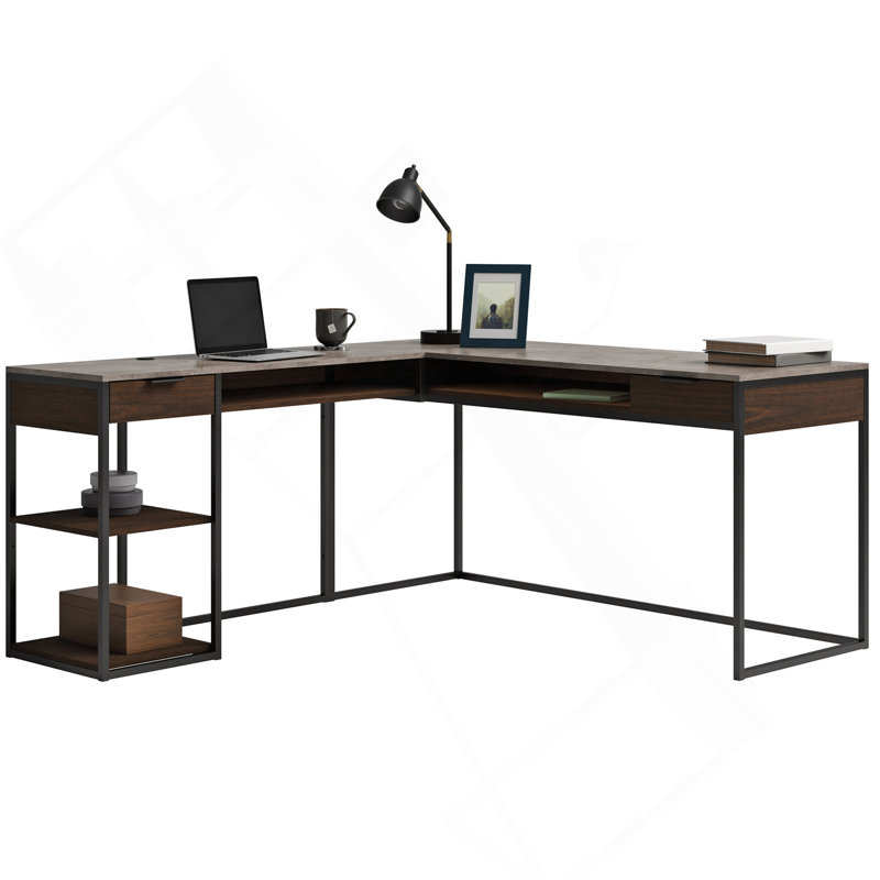 Bureau en L, finition brune