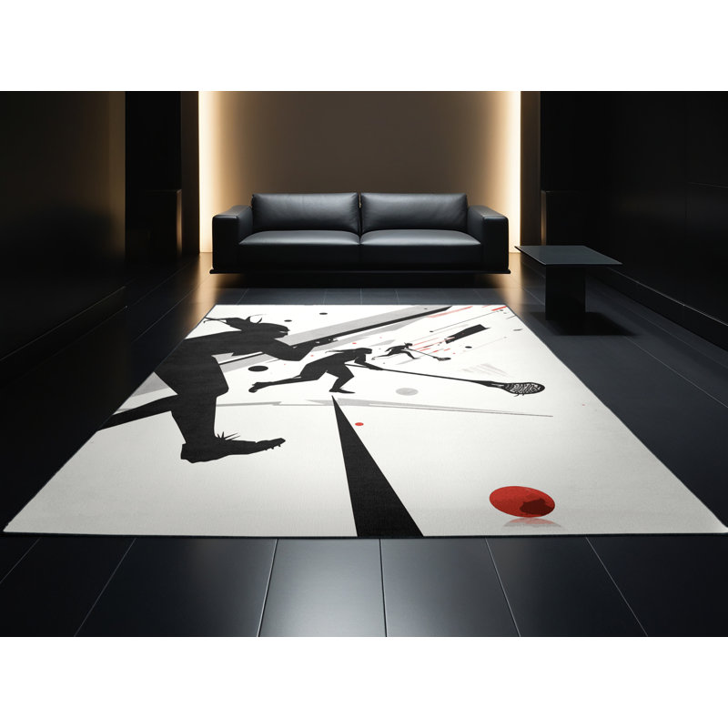 Tapis à motif géométrique blanc doux et moelleux à motif de jeu de crosse Ellman, 2 x 5