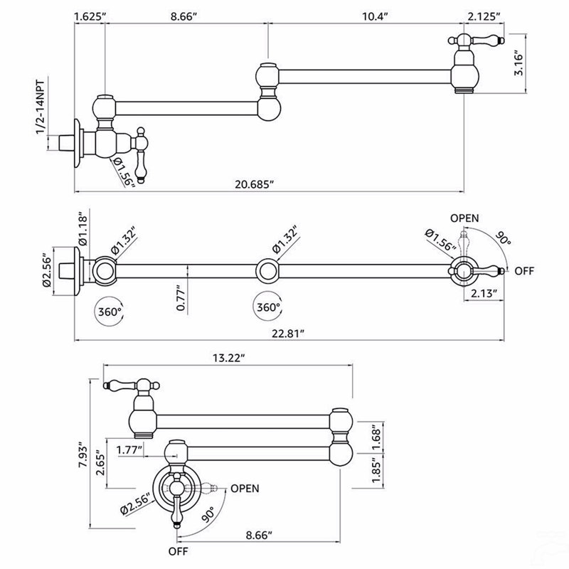 Pot Filler Faucet Wall Mount, Gold