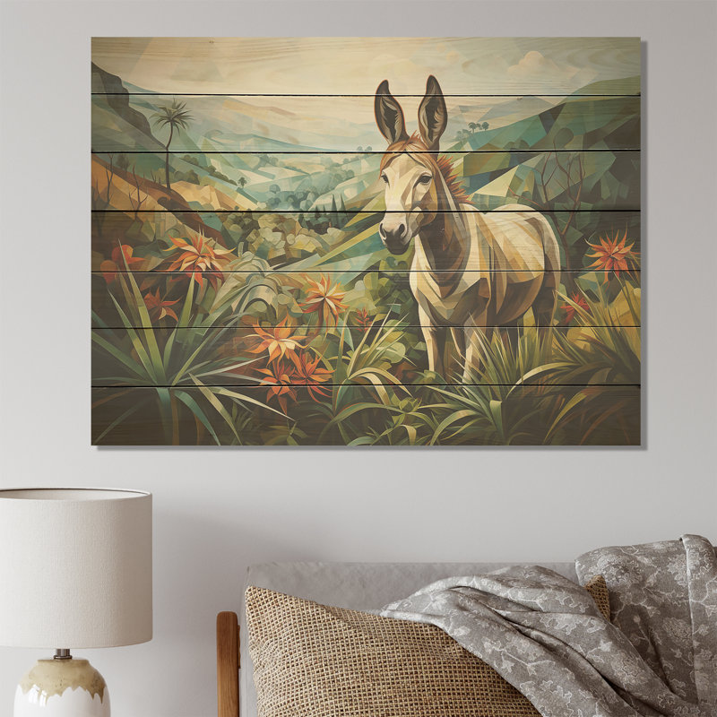 «Countryside Donkey Horizon VI - Âne sur bois», H 10 po x l 20 po x P 0,78 po
