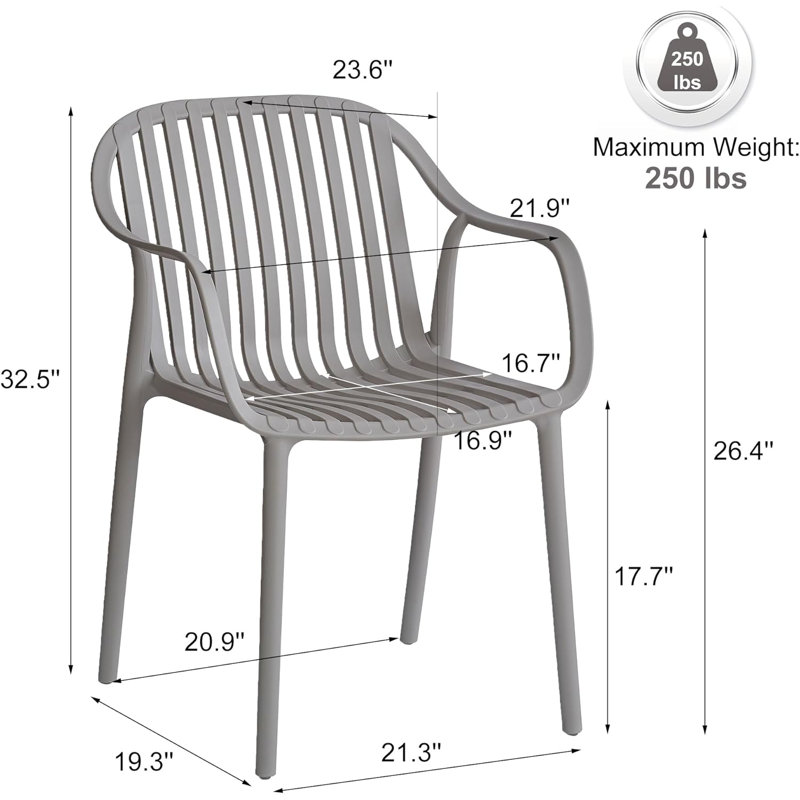5-Piece Outdoor Patio Dining Set – Square Table With 4 Stackable Chairs, Weather-Resistant Garden Or Balcony Furniture For Cafe, Backyard Or Deck (Grey)