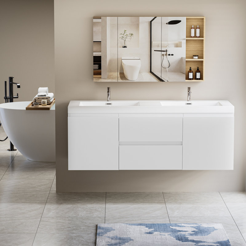 Meuble-lavabo flottant avec lavabo et meuble-lavabo, White