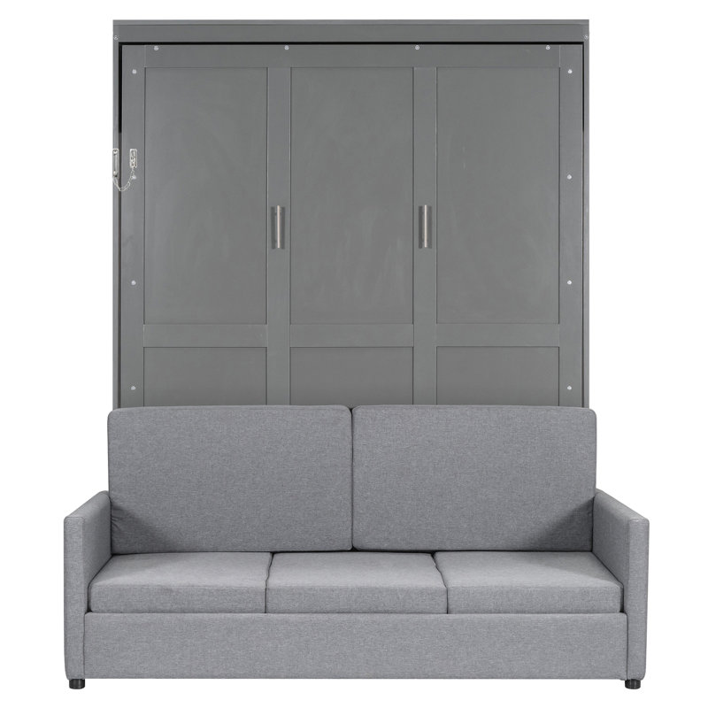 Grand lit gris avec coussin, multifonctionnel pour le confort et l'efficacité de l'espace, rangement pour garder la zone bien rangée, fonction de sommeil confortable de la taille du matériau, - économie de petite taille, fabrication en contreplaqué