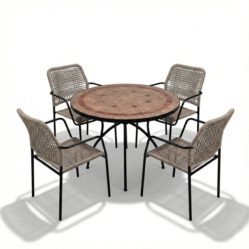 Patio Dining Set with Round Table, 74cm H x 91cm W x 91cm D, 4