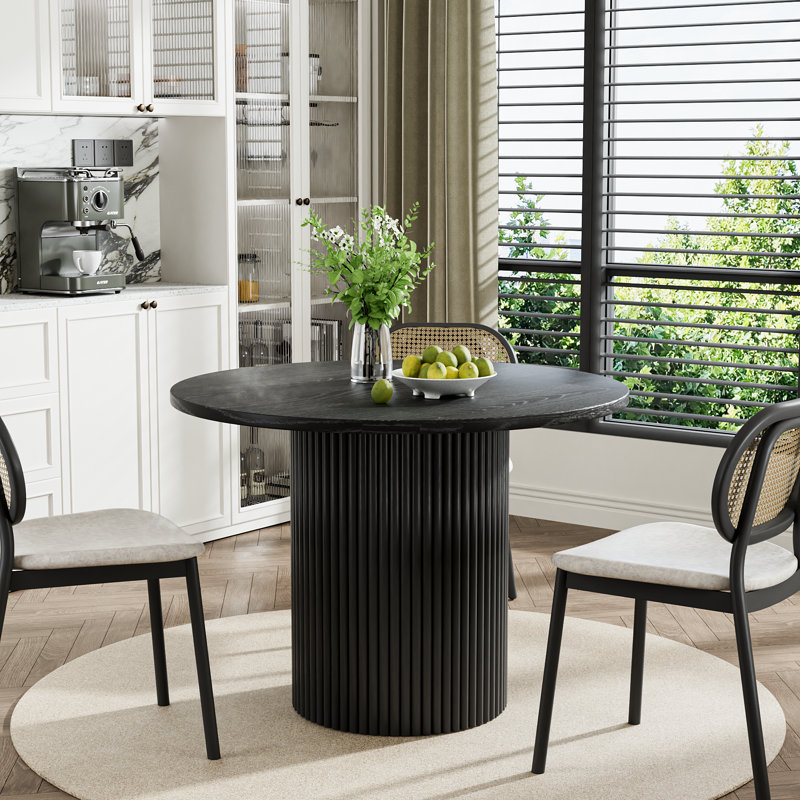 Table de salle à manger à piédestal, H 29,9 po x L 41,7 po x l 41,7 po, Noir, noir, noir, noir