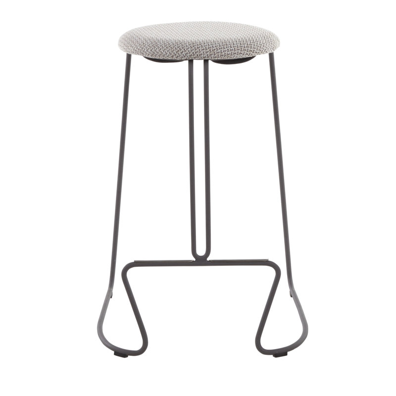 Finn Black Steel and Light Grey Fabric Counter Stool Set
