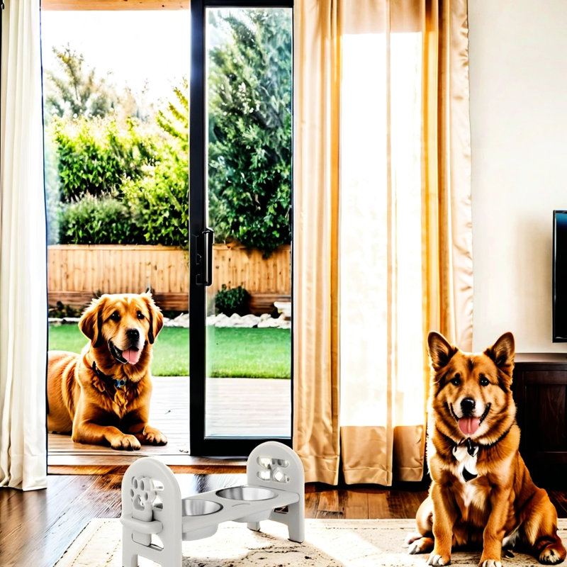 Bol pour animaux de compagnie pour aventures - gris foncé, réglable, bois recyclé, nourriture gris eau