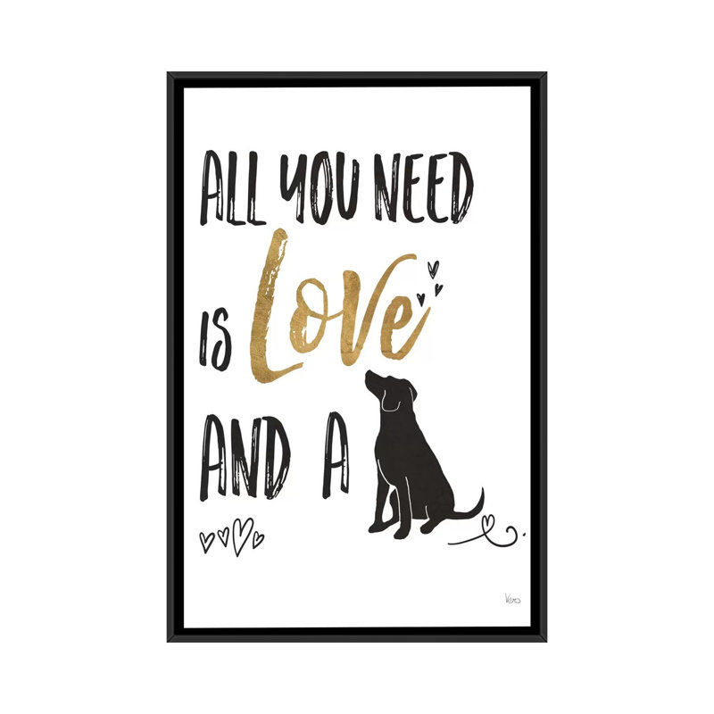 « pet love ii », art textuel sur toile tendue, H 26 po x l 18 po x P 1,5 po, Toile avec cadre noir, Pas de tapis