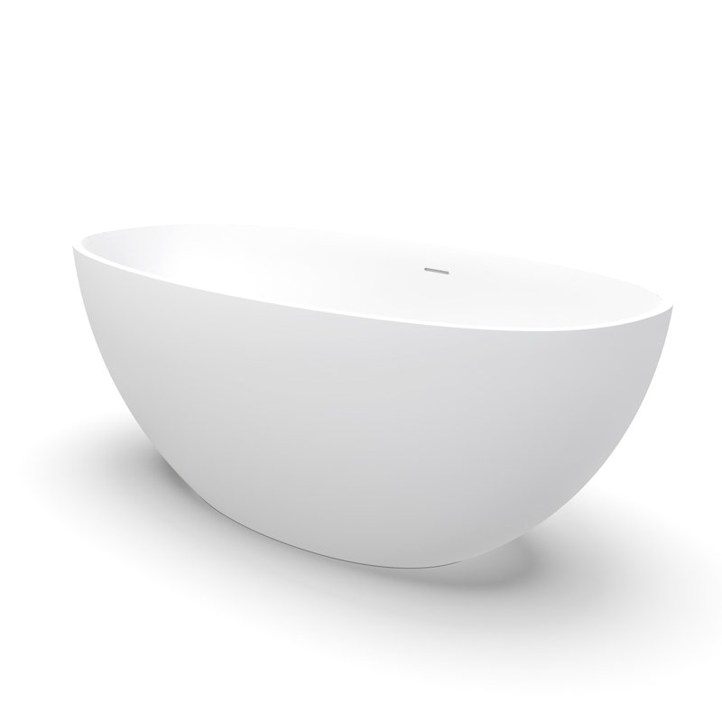 61 Inch Freestanding Soaking Tub, Solid Surface, Matte Finish, Oval Shape, For Bathroom Decoration, Center Drain, Contemporary Luxury, One - Piece, Ergonomic Design Surface Bathtub, Modern Use,