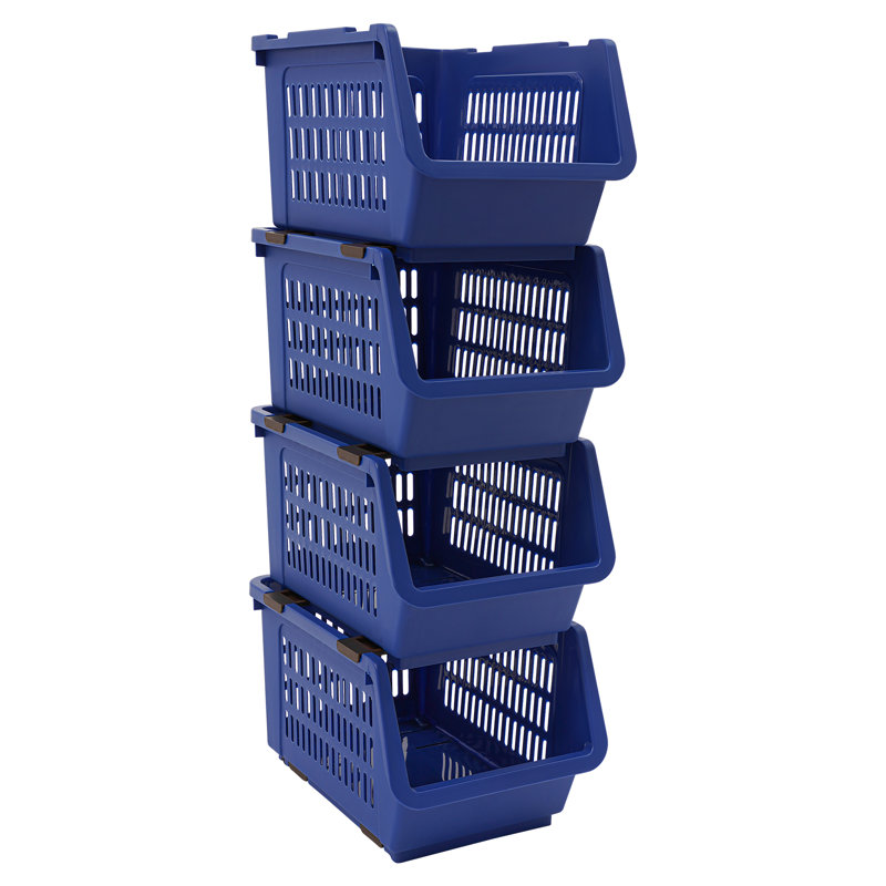 Panier de rangement empilable 9,5 "4PCS, Bleu