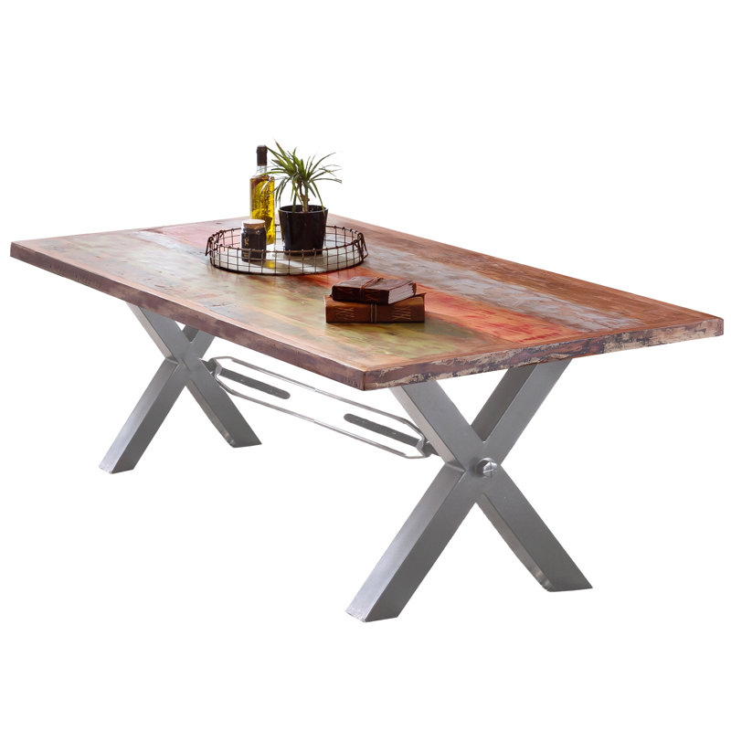Sarafina Rectangular Wood Top Dining Table, Matt brushed nickel, 76.5cm H x 200cm L x 100cm W