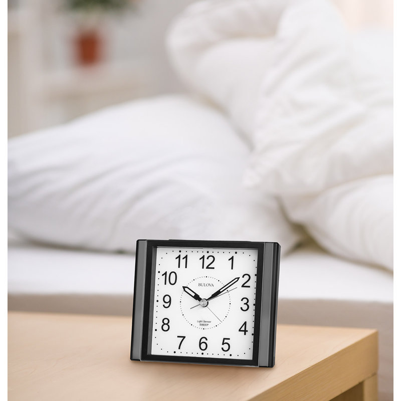 Moonbeam Modern & Contemporary Analog Quartz Movement / Crystal Tabletop Clock with Alarm in Black/Gun Metal