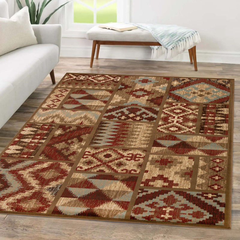 Tapis d'intérieur 100% polypropylène tissé à la machine à motif patchwork d'ingrédient Ingrid, Rectangle 8 pi x 10 pi