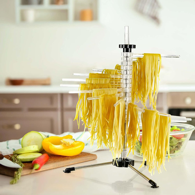 OVENTE Collapsible Pasta Drying Rack with BPA-Free Acrylic Rods, Homemade Fresh Spaghetti Noodle Dryer, Compact Pasta Stand Hanger with Rotatable Arms, Easy to Clean Kitchen Accessory, Clear ACPPA900C