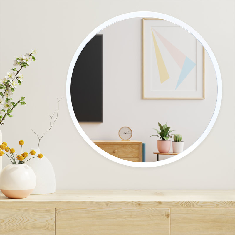Willetton Minimalist White Round Bathroom Mirror