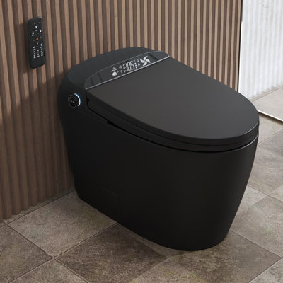 Luxury Matte Black Smart Bidet Toilet with Built-In Tank, Auto Open & Close Lid, Auto Flush, Heated Seat, Warm Air Dryer, UV Nozzle Sterilization, Night Light, Digital Display, WaterSense Certified
