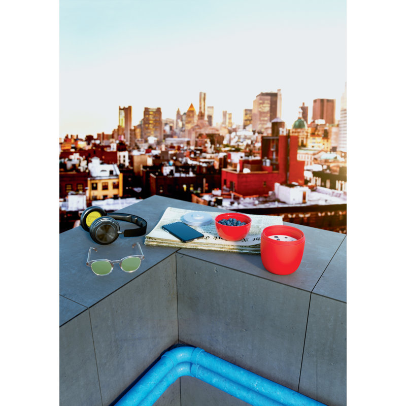 Red Thermoplastic Resin Two-Compartment Lunch Pot with Cooling Element