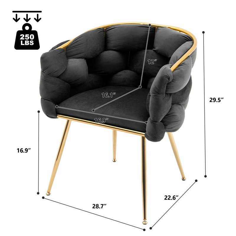 Pegeen 16.9'' H Velvet Upholstered Metal Armchair, Black