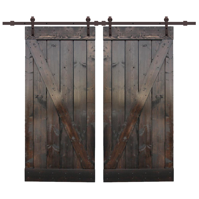 Porte de grange en bois lambrissé en Z avec trousse de quincaillerie d'installation, Café noir, 42 po x 84 po