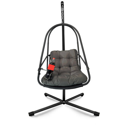Swing Egg Chair With Stand Indoor Outdoor Wicker Rattan Patio Basket Hanging Chair With C Type Bracket , With Cushion And Pillow,Patio Wicker Folding Hanging Chair( Special Construction Cup Holder