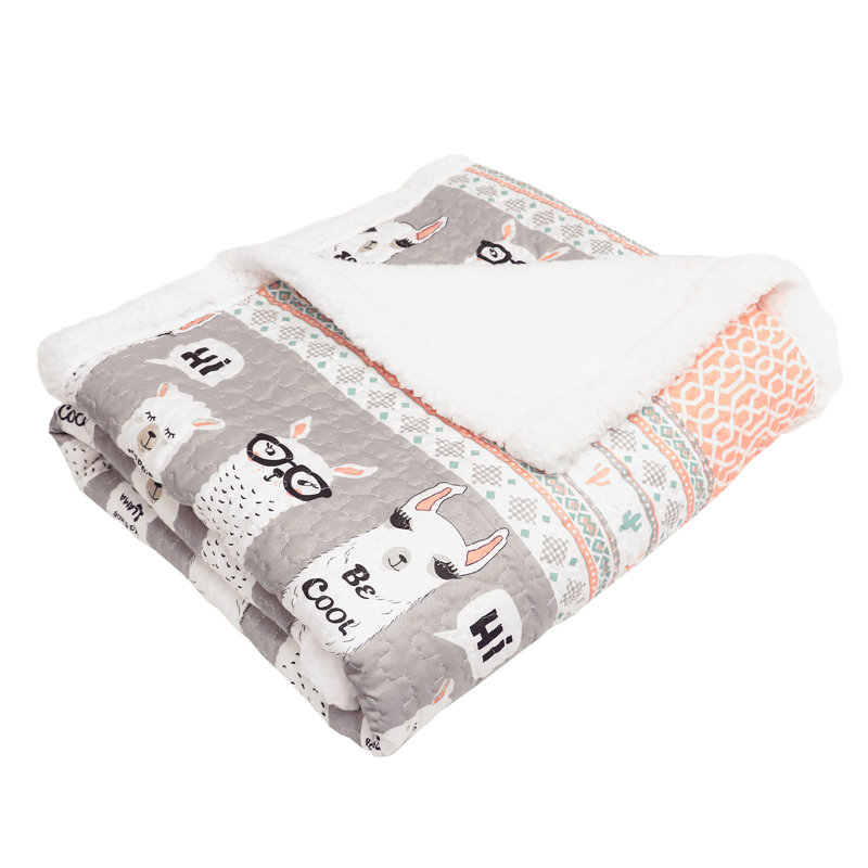 Llama Stripe Sherpa Throw, Pink