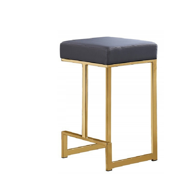 Tabouret de comptoir en similicuir gris de 25 po de hauteur sans dossier avec base dorée (ensemble de 2), Gray