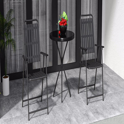 Ensemble de mobilier d'extérieur 3 pièces, 2 chaises / table, chaise pliante en métal thermolaqué et table d'appoint - capacité de 350 lb, résistant aux intempéries pour balcon, jardin, terrasse, noir