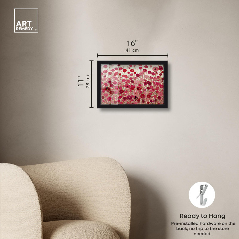 «Crimson Bloom I», impression d'art floral rose par Art Remedy, H 11 po x l 16 po, Noir