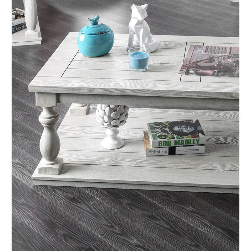 Coffee Table Open Bottom Shelf Plank Style Table Top