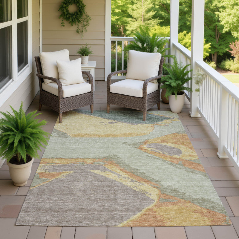 Tapis abstrait lavable à la machine intérieur / extérieur ACN2571, Céleri, 10 pi x 14 pi