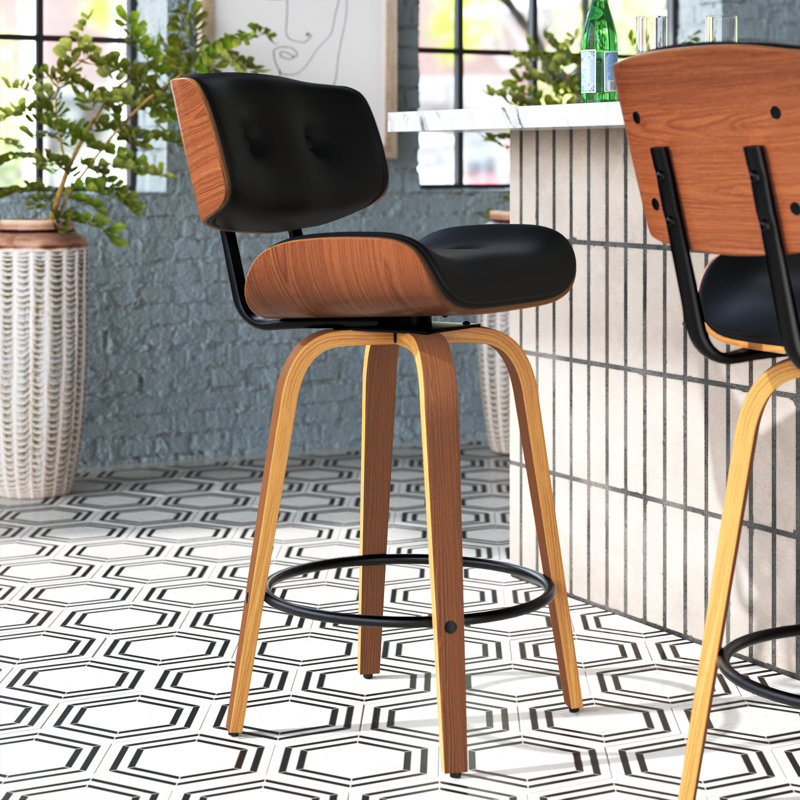 Laurenzio Swivel Upholstered Counter Stool, Black