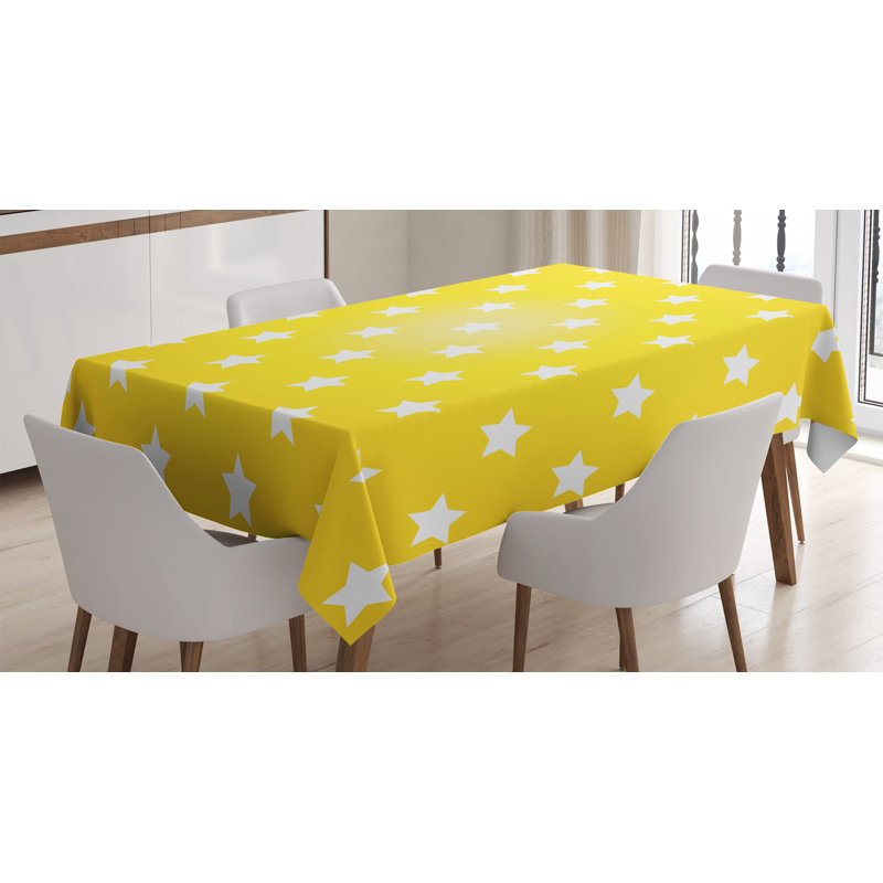 Ambesonne Yellow Tablecloth, Bursting Vibrant Hanging Stars Fun Retro Kids With Graphic Design Print, Rectangular Table Cover For Dining Room Kitchen Decor, 52" X 70", White Yellow