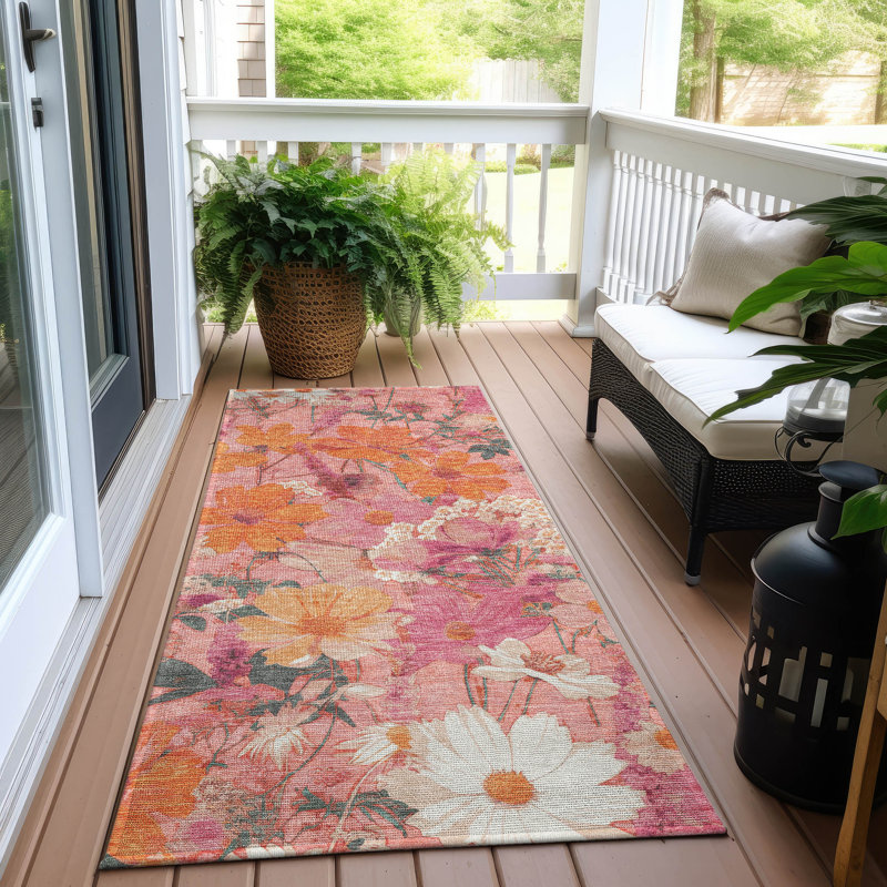 Tapis rosé intérieur / extérieur lavable à la machine Claudian ACN1507, Tapis de couloir 2 pi 3 po x 7 pi 6 po