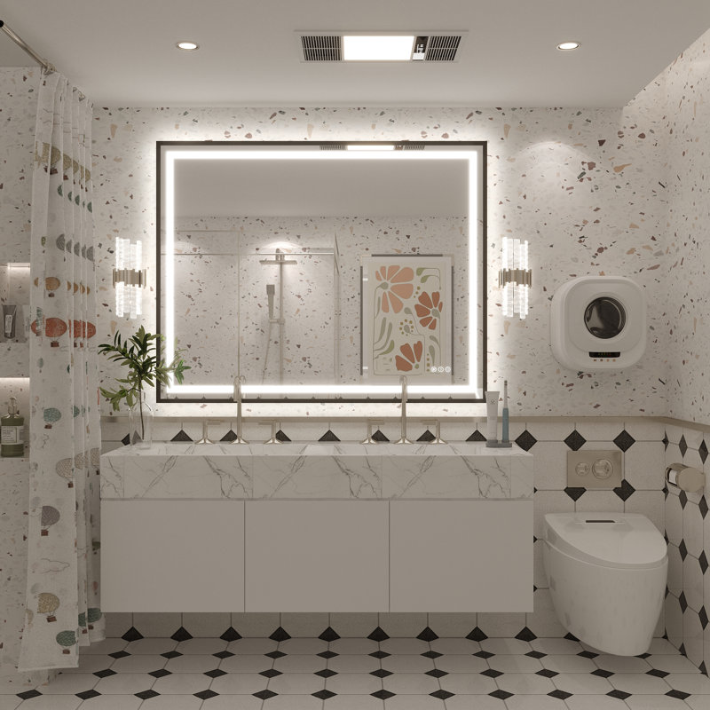 Molly Black Metal Framed LED Front Light and Backlit Anti-Fog Wall Bathroom/ Vanity Mirror, 48" x 38", Black